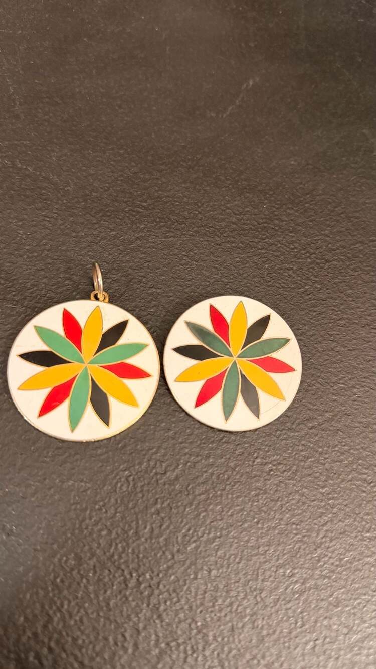 Vintage Enamel Flower Brooch And Pendant Set Multicolor